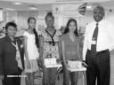 In photo from left are Guyana Bank for Trade and Industry Senior Operations Manager Vidya Singh, 12-year-old Mandy Jaggernauth of Canal #1, 13-year-old Zoya Peters of East Ruimveldt, 14-year-old Allesha Ally of Enterprise and Officer-in-Charge of GBTI’s Deposit Accounts Department Raymond Forde. Jaggernauth was the winner of the bicycle while Ally and Peters received other prizes.