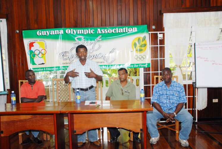 One of the resource persons Dr Patrick Chesney, Agro-forest Specialist and Project manager for the United Nations Development Programme standing, delivers his presentation.