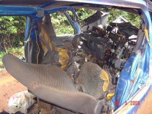 This was the state the driver’s side of the bus was left in after it had collided with a land cruiser. (Photo courtesy of the Region Eight Council).