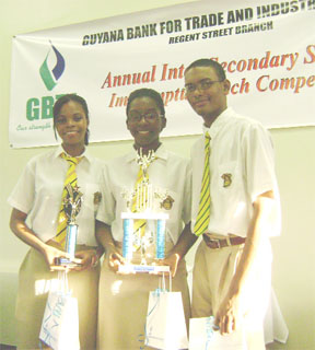 The winning team: from left are Avonella Henry, Roberta Ferguson and Elson Low.