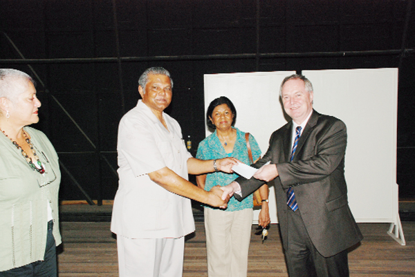 Canadian High Commissioner Charles Court (right) recently handed over a substantial contribution from the Canadian International Development Agency through the Canada Fund. The contribution from the Canada Fund has ensured the installation of the 70-seat balcony, fire escape, components for light and sound rooms and four fire extinguishers.