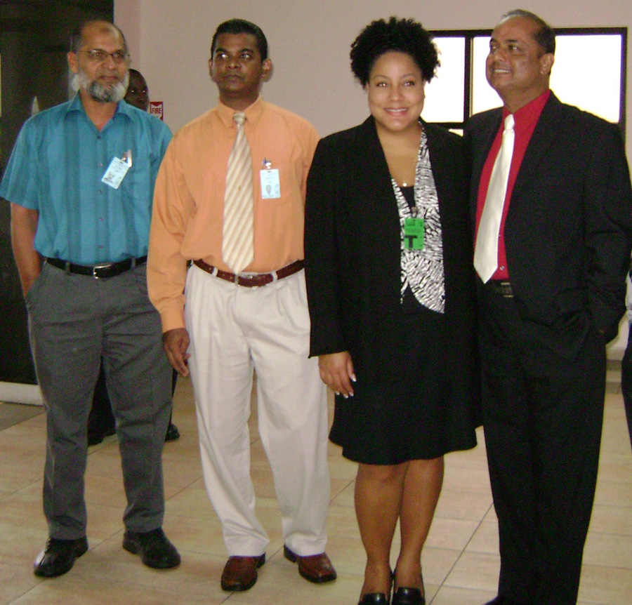 In photo from left are Mohammed Khan, CJIA Operations Manager; Ramesh Ghir, Chief Executive Officer (Ag) of CJIA; Raquel Chandleur, Delta District Sales Manager for Guyana, Trinidad, St. Lucia and Barbados and Minister of Tourism, Industry and Commerce, Manniram Prashad.