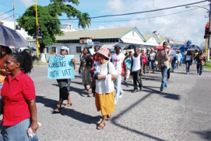 Some of the protestors who took part in the PNCR march yesterday.  