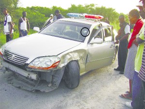 The police vehicle after the chase