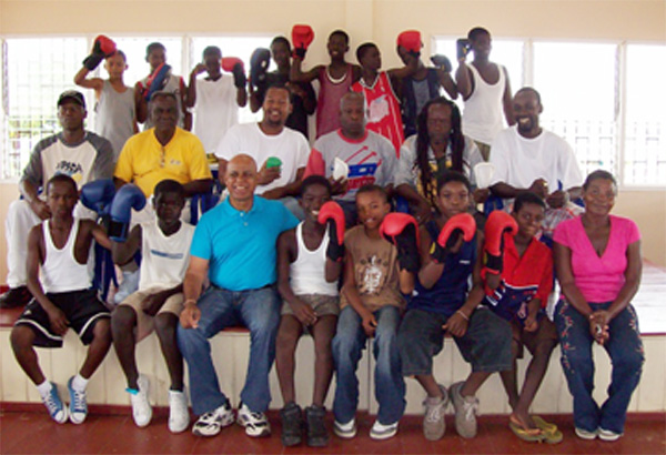 President of the Guyana Amateur Boxing Association Affeeze Khan, third from the left (front row) with executive members of the newly formed Timehri Warriors Boxing Gym and athletes at the Timehri Community Centre