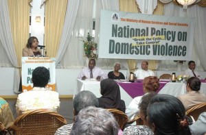 Minister of Human Services and Social Security, Priya Manickchand addressing participants at the launch of the national policy on domestic violence yesterday. (GINA photo) 