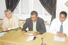 From left are Geert Heikens, Ambassador – European Commission; Minister of Agriculture, Robert Persaud and Chief Executive Officer of Iwokrama, Dane Gobin. (GINA photo)