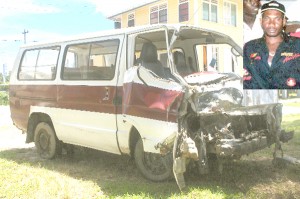 The bus involved in the collision with the motor bike yesterday.