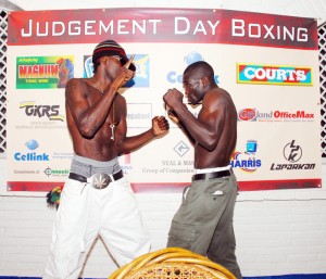 WHO WILL IT BE? Both Howard Eastman, left and Denny Dalton are predicting victory over each other in their middleweight title fight organized   by the Guyana Boxing Board of Control at the Cliff Anderson Sport Hall Saturday night. 