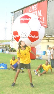 QUANTUM LEAP! Guyana’s Golden Jaguars football team are coiled and ready to leap into the next round of the Digicel Caribbean Cup when they face Dominica at the Stadium today. (Lawrence Fanfair photo)
