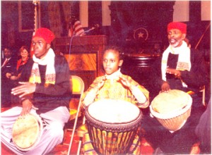 Baba Mpho  (right) performing with his group, The Collective, a few years ago in Manhattan