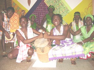 Members of the ‘Kifoko’ contingent dressed in their traditional wear pose for a photograph.   
