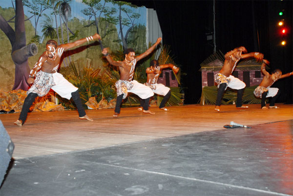 Tribal fever: Members of the Classique Dance Company moving to African rhythms during their presentation of a piece titled, ‘Tribal Roots’ at the National Cultural Centre on Monday night for the Guyana Signal Dance Production. (Photo by Clairmonte Marcus)
