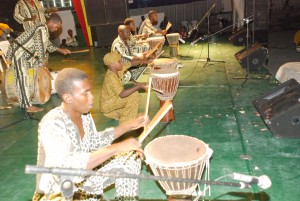 Grenada artistes during their performance of ‘Choreograph drumming’ at the Sophia Exhibition Site on Tuesday.