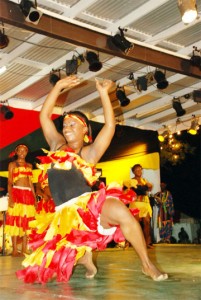 Energetic gal! A St Kitts dancer at the country presentation on Tuesday evening. 