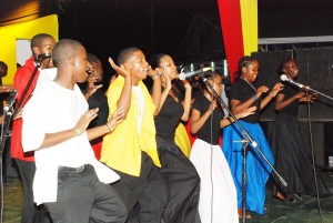 Antigua’s National Youth Choir during one of their stimulating performances at last evening’s country presentation at the Sophia Exhibition site. (Jules Gibson photo)