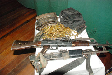 The weapons found after the police killed Rondell `Fineman’ Rawlins and Jermaine Charles yesterday.   