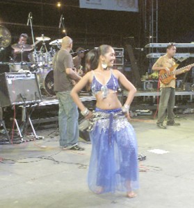 One of the local dancers as she danced to Chutney Singer Rampertab Heeralal’s “Run into my life” at the Chutney Concert on Friday night as the National Stadium, Providence.