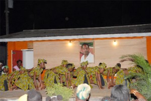 Dancers on stage at a cultural tribute to the late President Forbes Burnham at Festival City on Saturday night.       