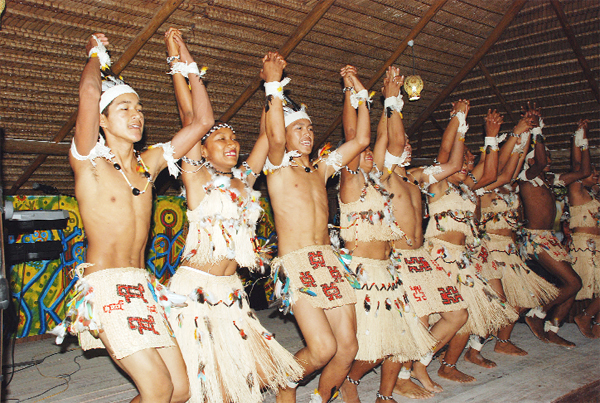 A group performs a dance at the Amerindian Village at the Sophia Exhibition last evening. 