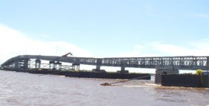 The sloping span of the Berbice River bridge has been completed. 