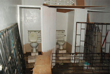 The still to be rehabilitated washroom in the school