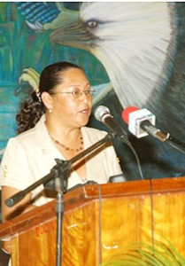 Amerinidian Affairs Minister Pauline Sukhai speaking at the symposium (GINA photo)