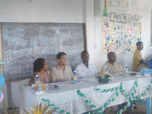 Members of the head table at yesterday’s launching of the Pickney Project at the Pattensen Community Centre. From left to right:  Omattie Seaforth, Vidyaratha Kissoon, Colin Marks and Michael Gillis. 