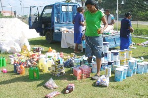 The items being offloaded at the Fort Wellington Police Station yesterday.