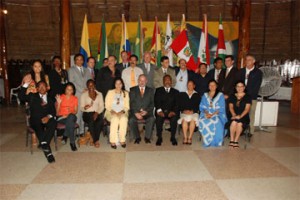 Delegates participating in the First Regional Meeting of Indigenous Affairs and Government Authorities of the Amazon Region which is being held in Guyana. 