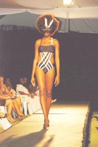 Trinidadian designer Kristin Frazer used a simple black and white colour scheme in his Trefle line to create bold designs like this piece. 