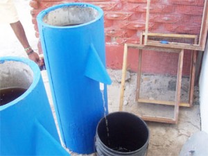 One of the bio-sand filters in operation. 