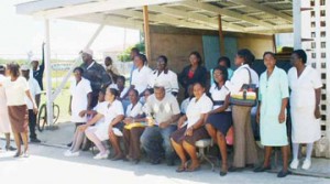 Staff of the Fort Wellington Hospital during the protest yesterday.  