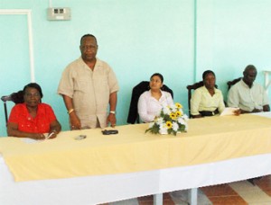 Members of the Head Table (from left to right): Paulette Charles (Director of Food for the Poor), Leon Davis (Executive Director of Food for the Poor), Minister Priya Manickchand, Andrea Benjamin (Project Manager of Food for the Poor) and Clifford Accra (Administrator of Joshua House).  