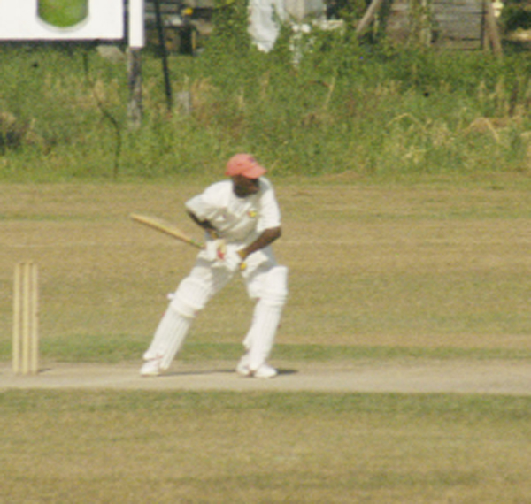 Transport Sports Club middle order batsman Travis Blyden gets ready to drive at this delivery during his team’s exciting two wicket victory over Georgetown Cricket Club yesterday. (Aubrey Crawford photo)  