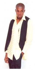 Andrew Harris wearing one of his designs