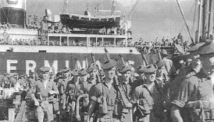 The Argyll and Sutherland Highlanders disembarking in Georgetown 