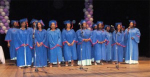 A group of single-trained midwives singing at their graduation ceremony on Thursday.