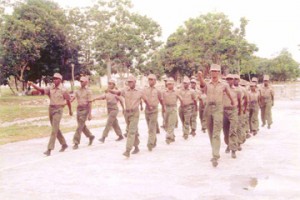 Militiamen on drill training at Camp Seweyo