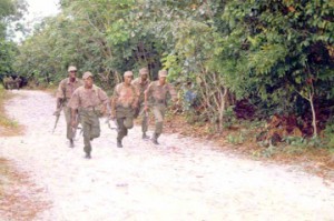 Militiamen on physical training at Camp Seweyo.