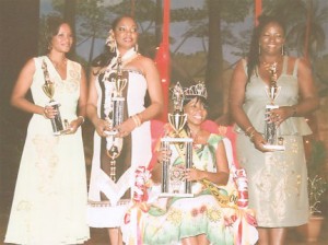 A golden moment: Ms Renaissance queen Quacy Mc Gowan is flanked by (from left) third runner up, Jacqueline King, second runner up, Renita Crandon-Duncan and first runner up Patricia Helwig, minutes after the judges had announced the results.