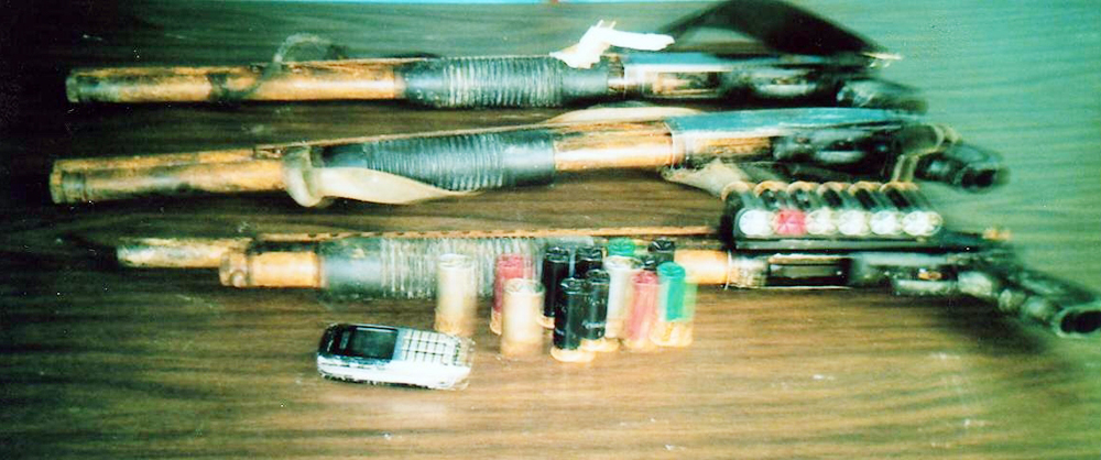 The three shotguns and ammunition that were recovered at the Nismes riverside on Friday. (Police photo). 