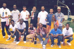 The winners and runners-up of the Guyana Amateur Weightlifting Association championships on Sunday at the Cliff Anderson Sports Hall. Best lifter Fazim Abdool stands at left.   