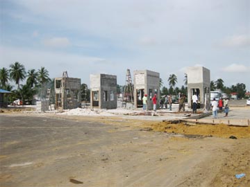 Toll booths being constructed at the D’Edward end of the Berbice River Bridge.  