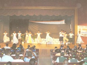 Children performing a dance at the Theatre Guild yesterday.  