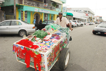 This cart man was hawking Xmas decorations yesterday on Robb Street. 