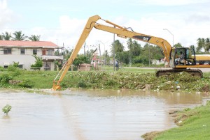 This dragline was cleaning out a section of a drainage canal at Enmore yesterday. 