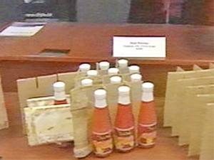 The pepper sauce bottles between which the cocaine was found 