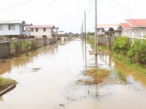 This street in Dazzell Housing Scheme was still submerged in inches of water on Christmas Eve.  