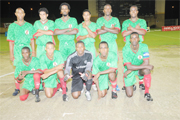 The Guyana Defence Force’s starting XI who played in their quarter-final encounter against BK International Western Tigers at the Guyana National Stadium, Providence on Christmas Day. (A Clairmonte Marcus photograph)   